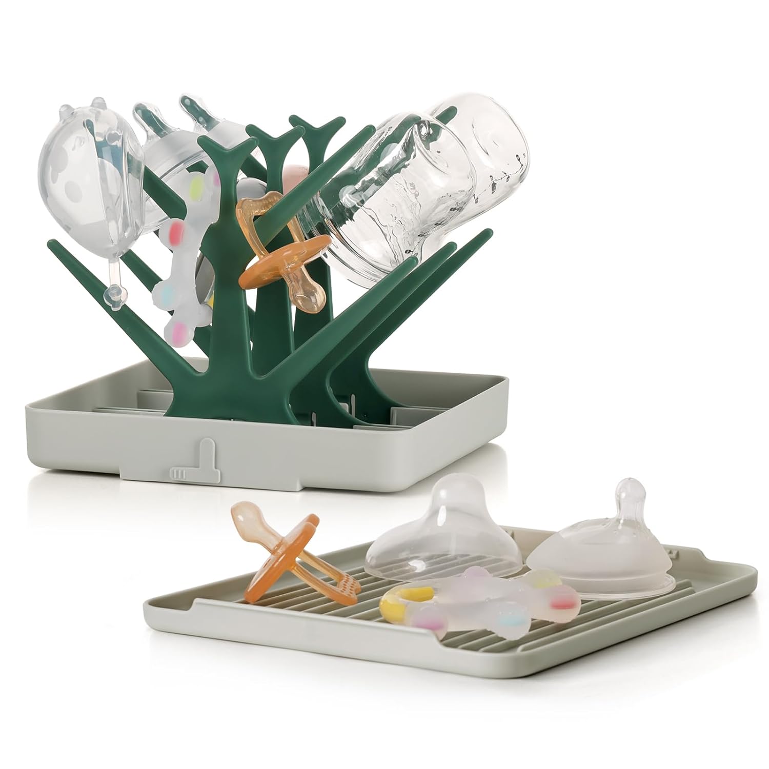 Portable baby bottle drying rack with tray for feeding bottles