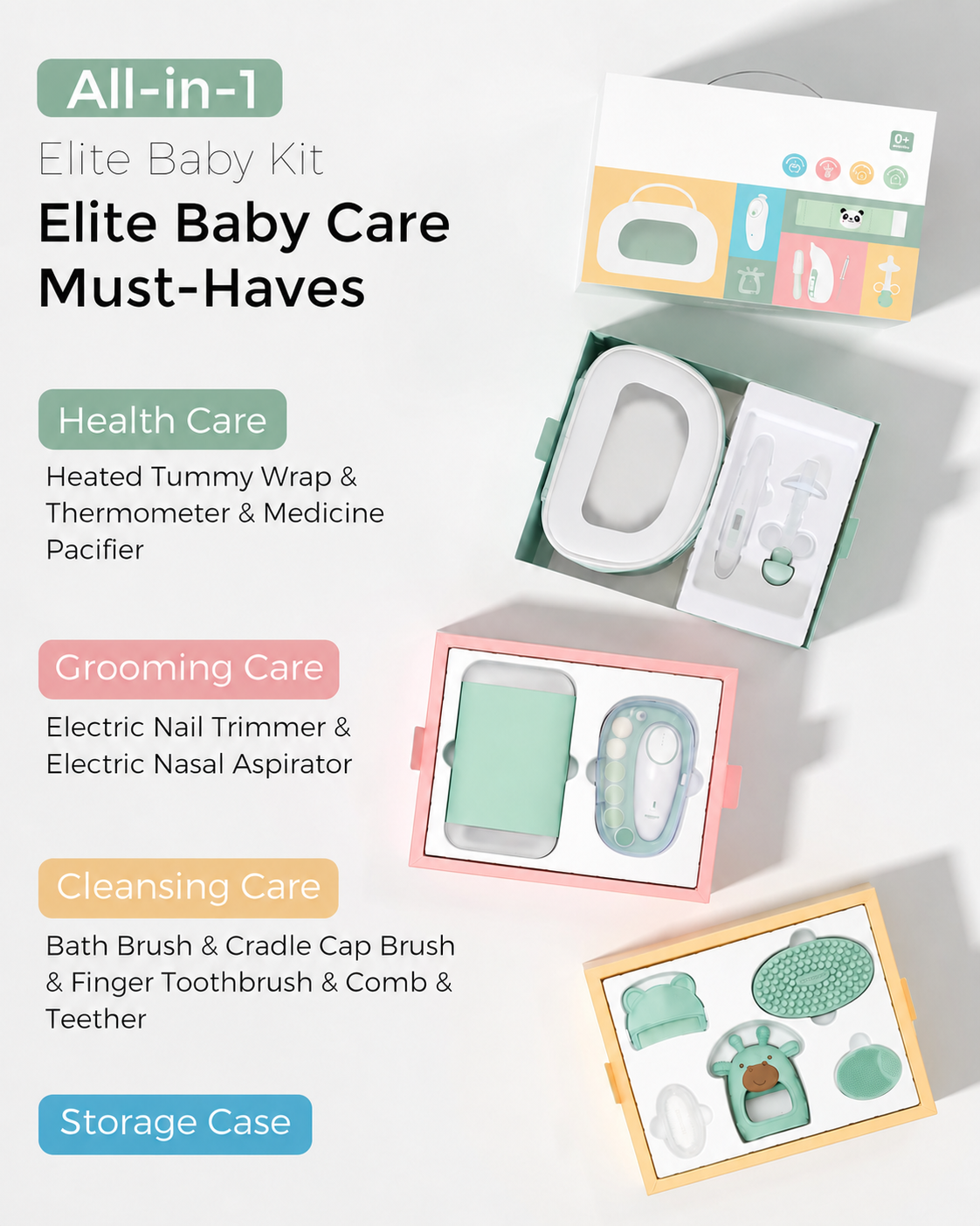 Portable storage case for baby grooming accessories