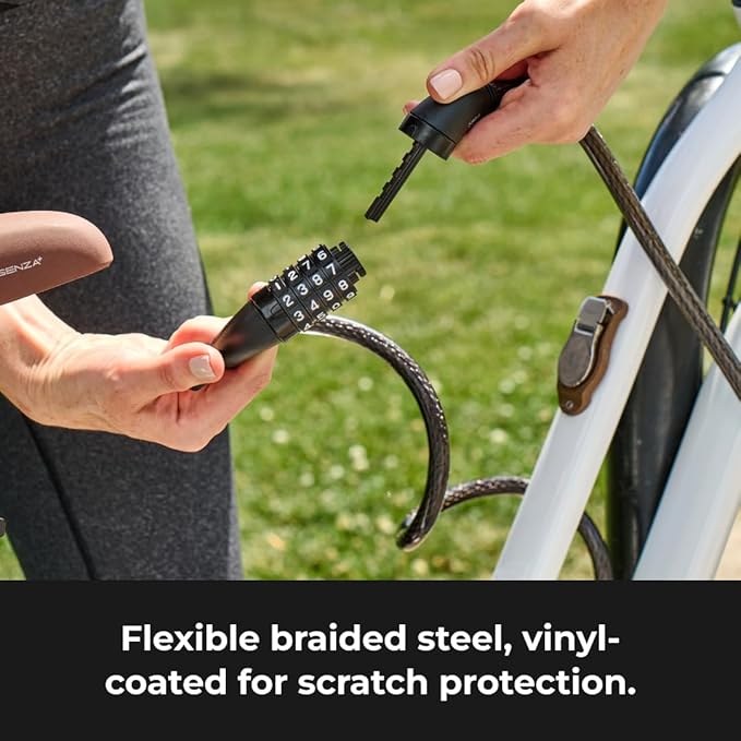 Portable 5ft bike lock with combination and flexible cable for secure locking