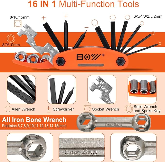 Portable bike repair set with patches and multi tools for travel