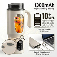 Rechargeable portable blender preparing a single-serve fruit smoothie