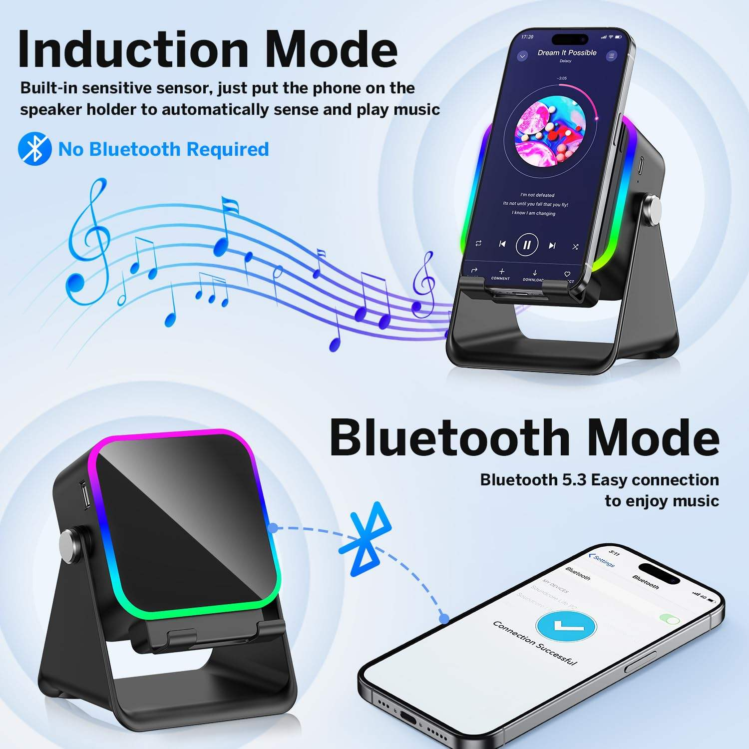 Portable Bluetooth speaker with phone holder feature