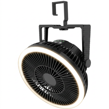Portable camping fan with LED lantern for tent and outdoor cooling