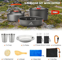 Portable camping kitchen set with cookware and stainless steel utensils