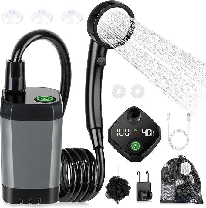 Portable camping shower with 6000mAh rechargeable battery
