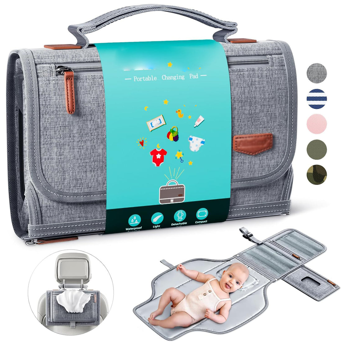 Portable diaper changing pad for babies with waterproof surface