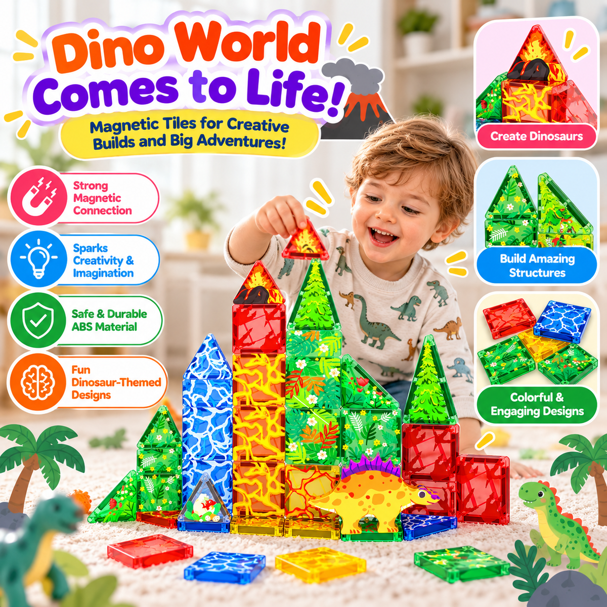Portable dinosaur magnetic activity set with compact printed sheets.