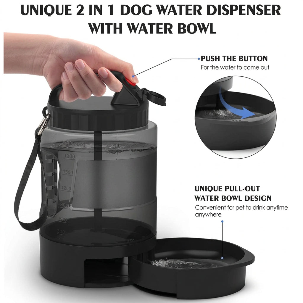Portable dog water bottle for outdoor walks and travel
