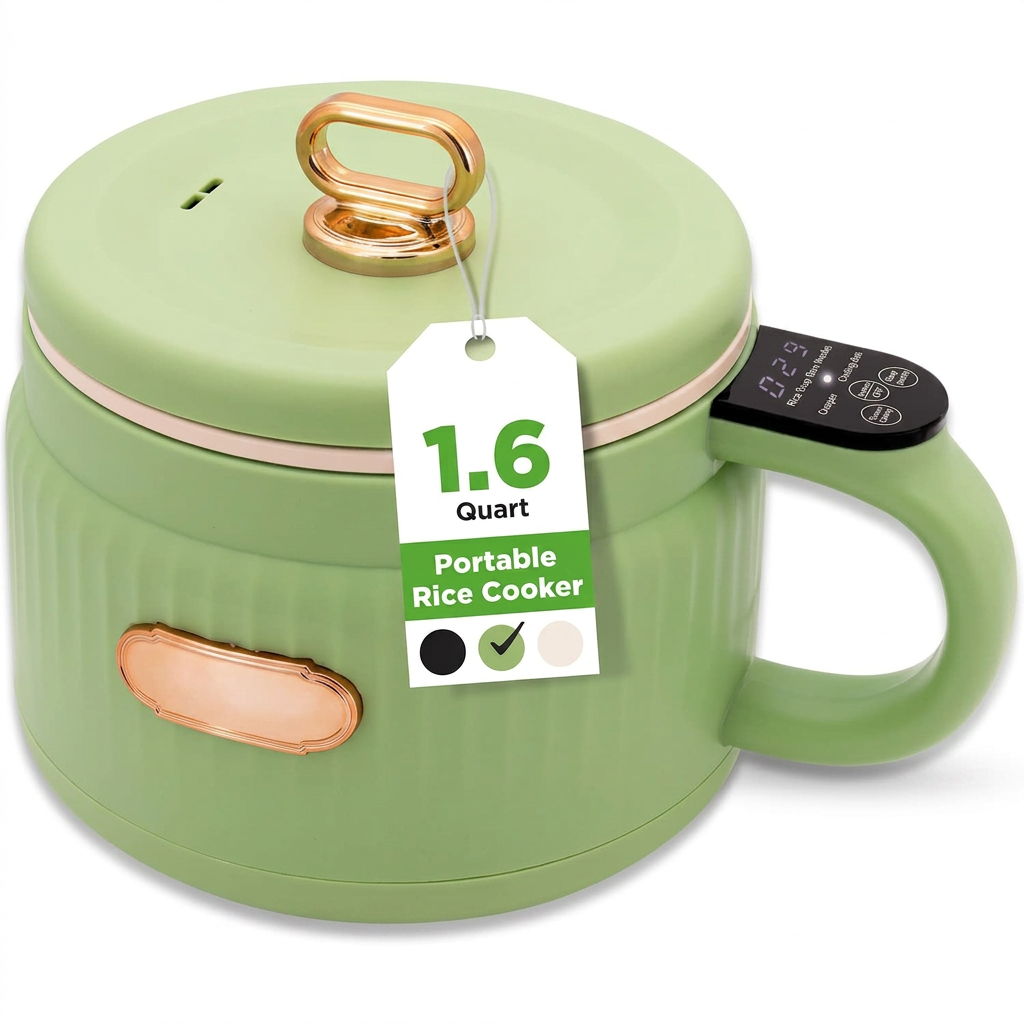Portable 1.6L electric rice cooker for everyday meal preparation