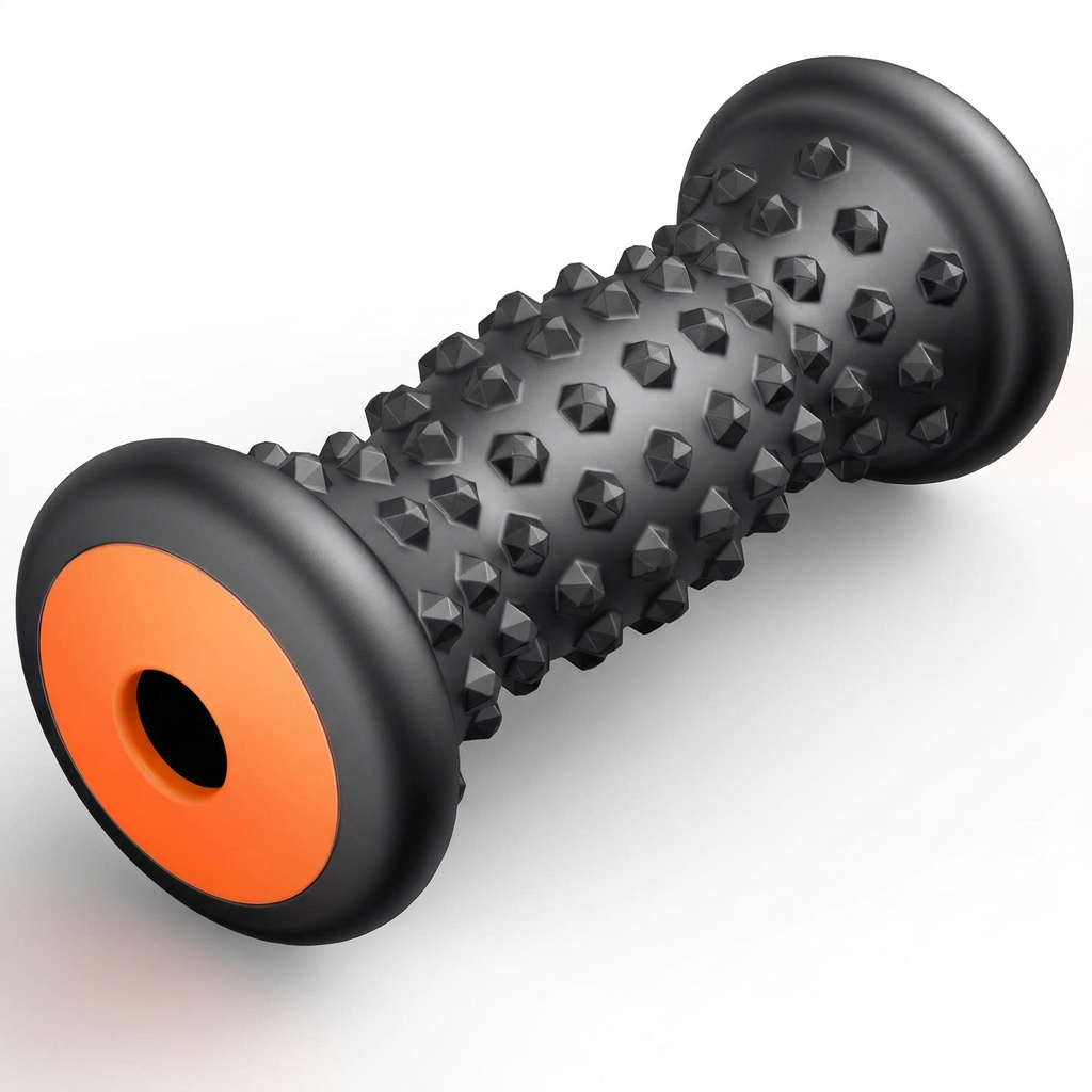 Portable foot massage roller with textured surface front view