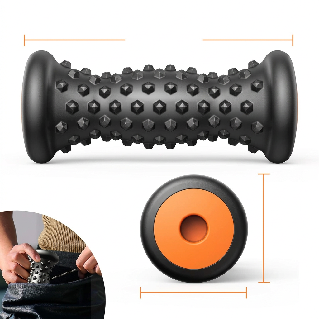 Portable and lightweight foot massager roller, perfect for travel, home use, and office pain relief