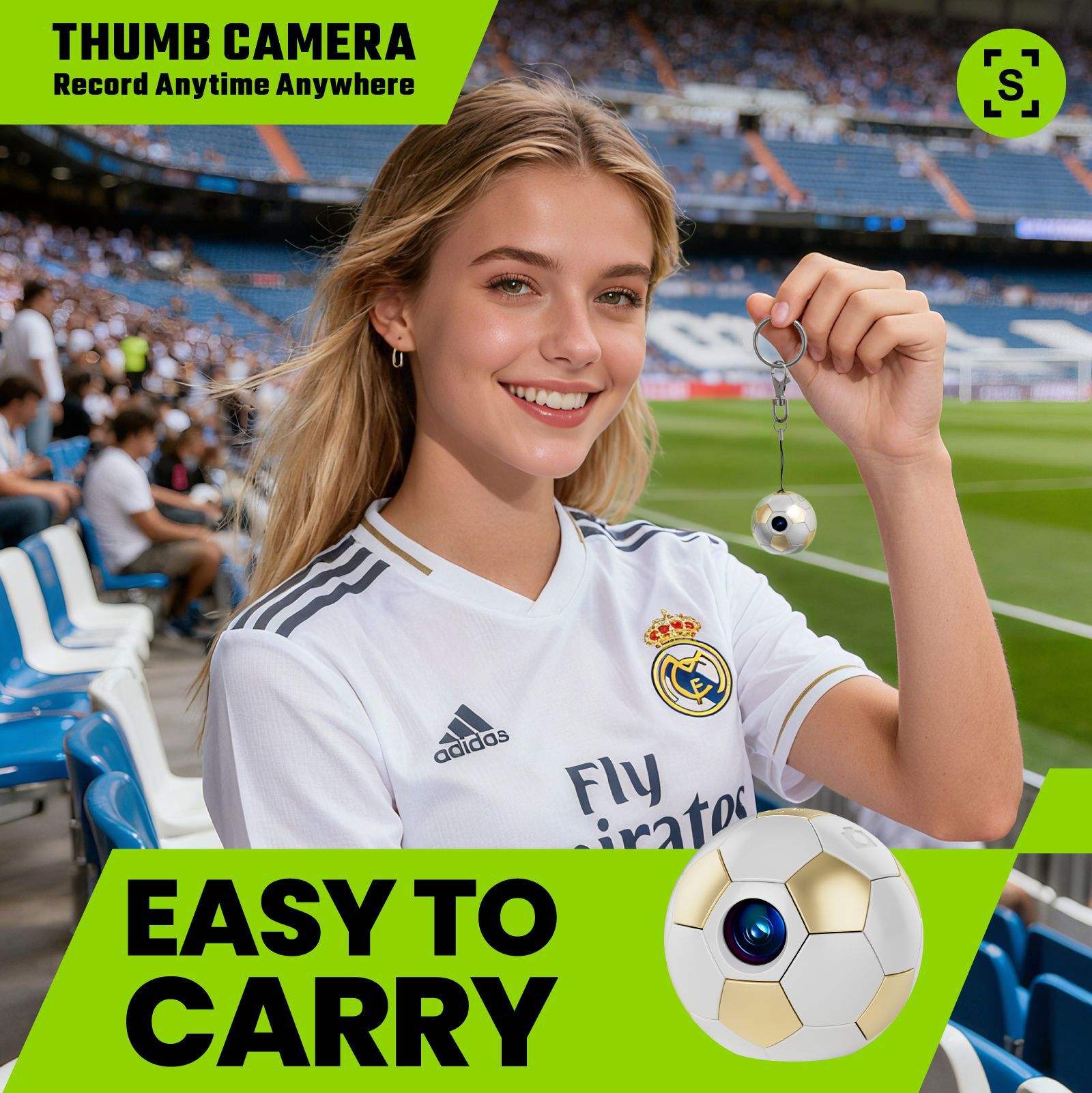 Portable mini camera for football practice and outdoor activity clips