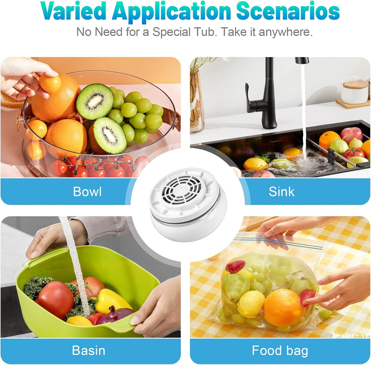 Portable fruit and vegetable cleaner with cordless design