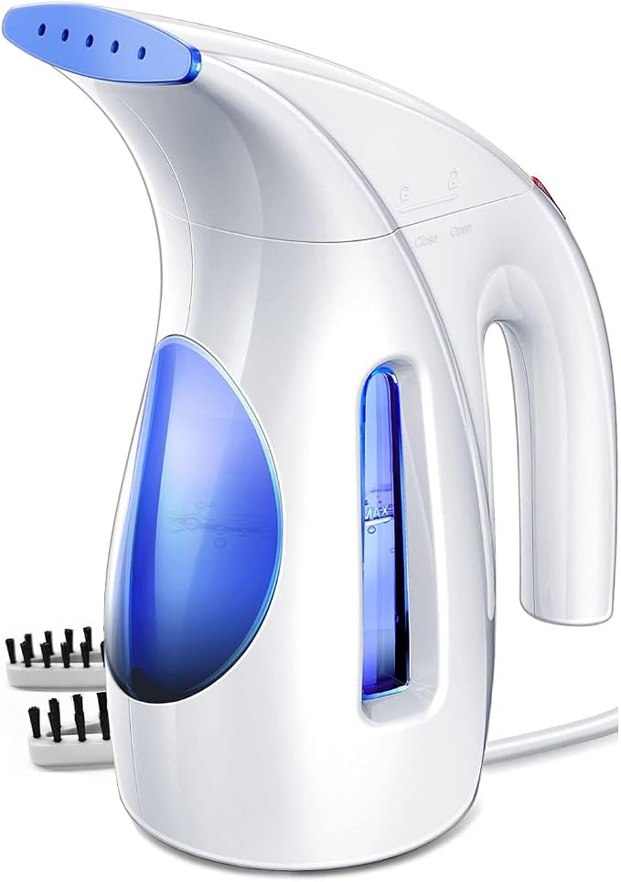 Portable handheld garment steamer in blue