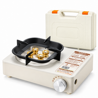 Portable gas stove designed for camping trips and outdoor meal preparation.