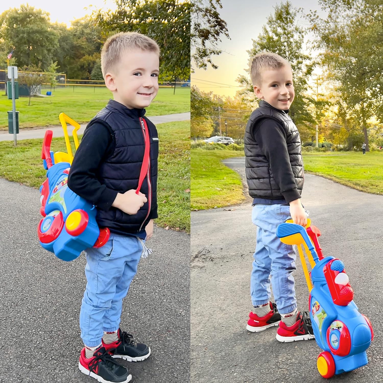 Portable golf set kids cart with strap