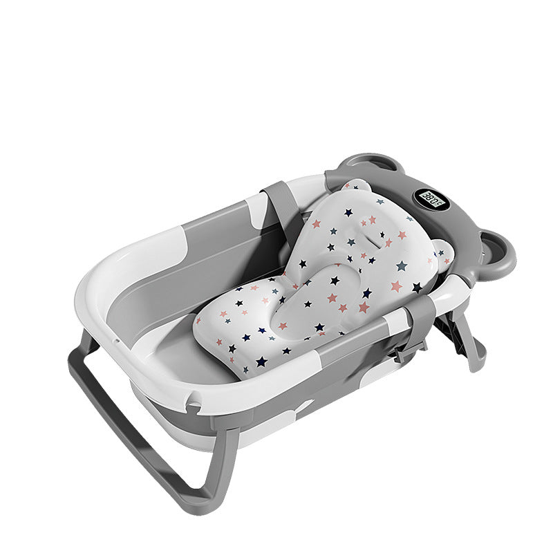 Overhead photograph showing the bathtub interior and removable-looking cushioned support.