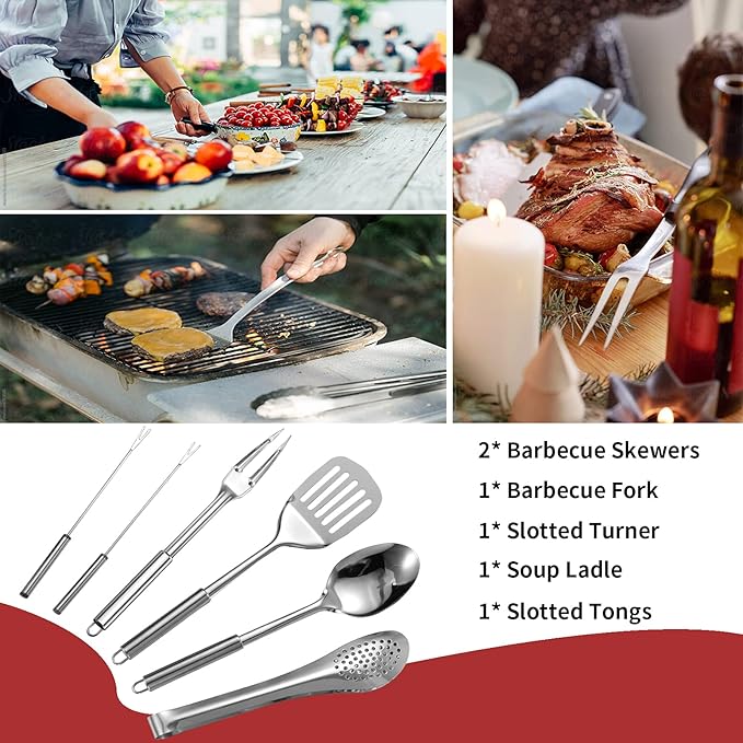 Portable kitchen utensil set for camping and outdoor adventures with stainless steel cooking tools