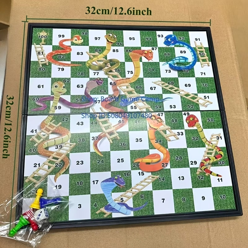 Portable Foldable Magnetic Snake Ladder Game Compact Travel Board Game Easy to Carry