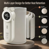 Compact baby feeding warmer placed beside a changing bag and travel essentials