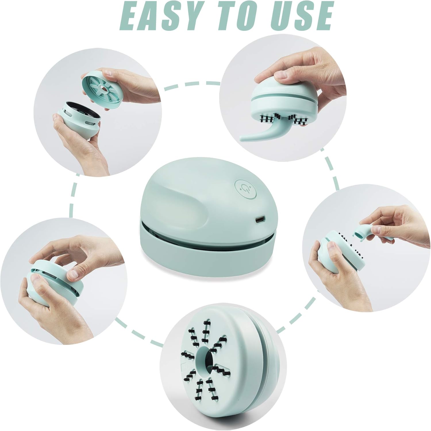 Portable Mini Table Dust Vacuum Cleaner with Vacuum Nozzle and Cleaning Brush, USB Charging.