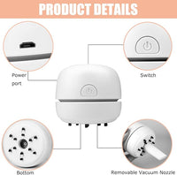 Portable USB Rechargeable Vacuum Cleaner in White, Ideal for Cleaning Desks, Keyboards, and Cars.