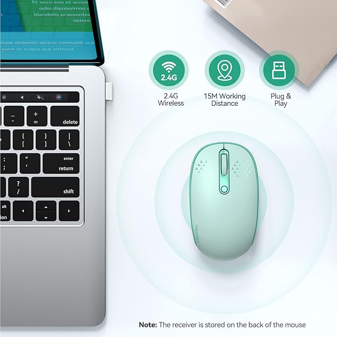 Portable mint green wireless mouse for office study and travel use