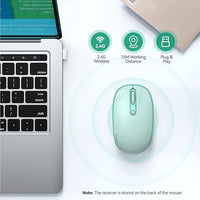 Portable mint green wireless mouse for office study and travel use