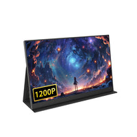 Portable monitor with leather case stand folded and open