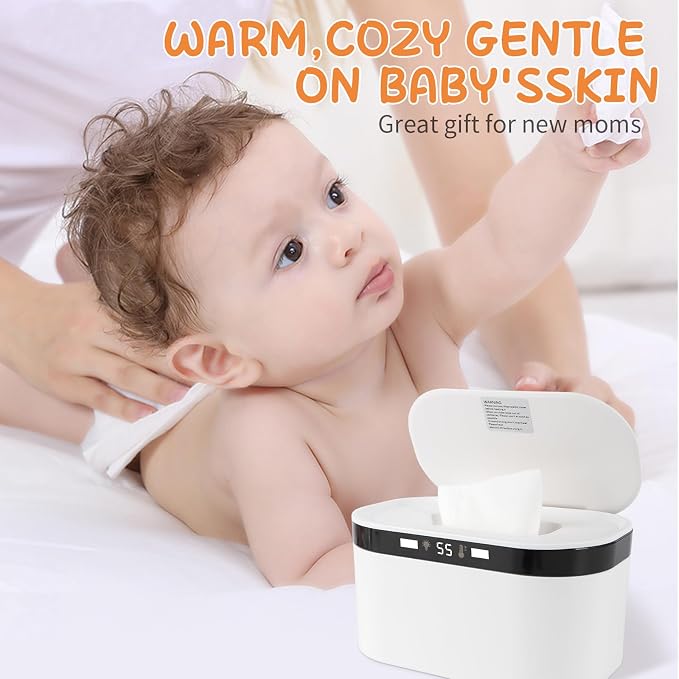Minimalist white baby care appliance positioned on a nursery changing table.