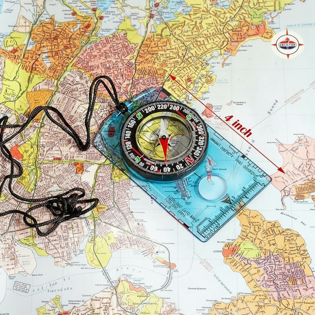 Portable orienteering compass for backpacking and camping