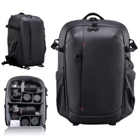Portable outdoor camera backpack for digital gear storage on white background