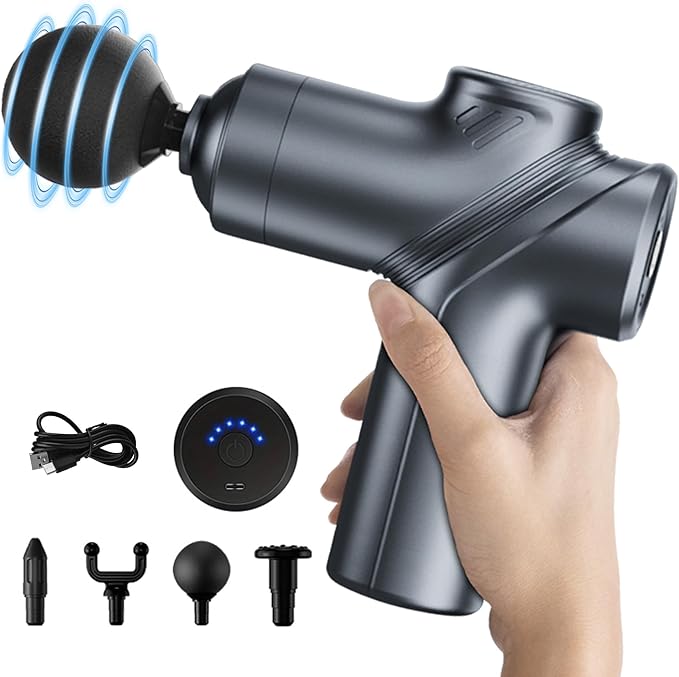 Portable percussion body massager with handheld design front view