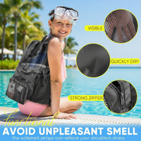 Portable pool storage mesh bag for swimming gear beach items and daily essentials