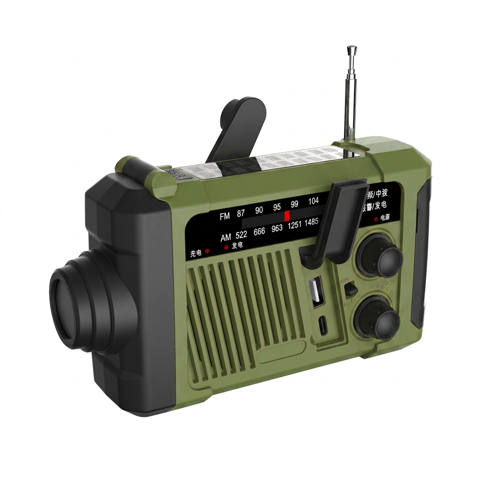 Portable radio front view with tuning controls