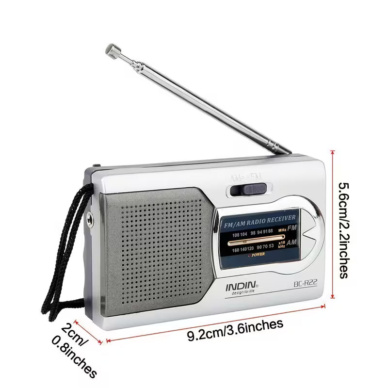 Portable mini radio with headphone jack and compact lightweight design for travel