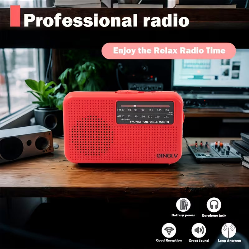Portable handheld AM FM radio with headphone jack and compact lightweight design