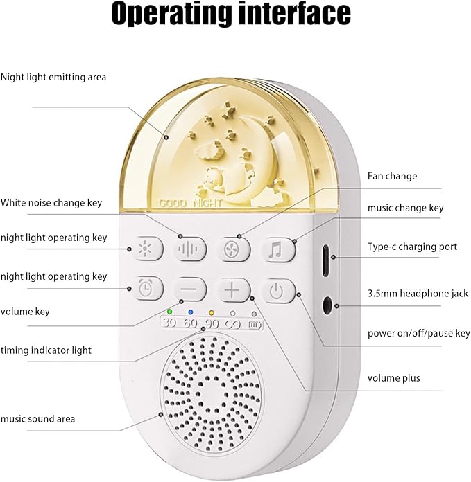 Portable sound machine placed on bedside table