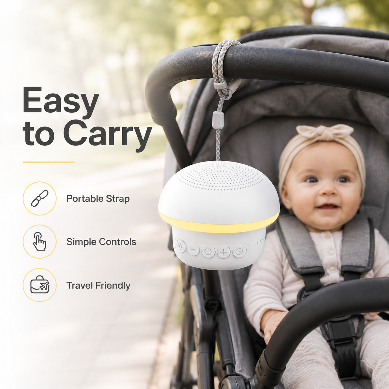 Portable Sound Machine Placed on a Nursery Bedside Table