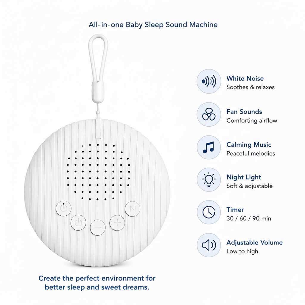 Portable sound machine with 15 30 and 60 minute timer