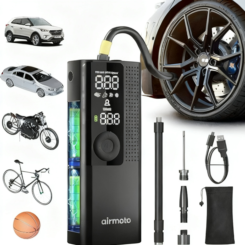 Portable tire inflator 150 PSI cordless air compressor for car and bike