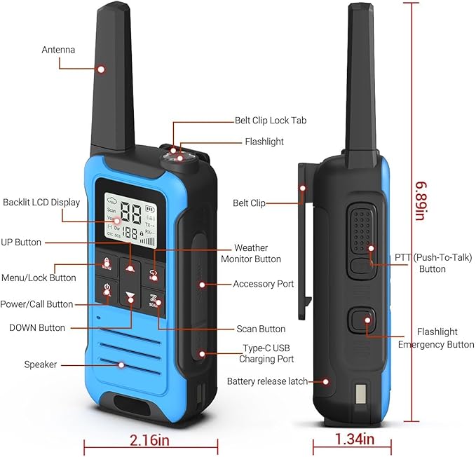 Portable two way radio set front view