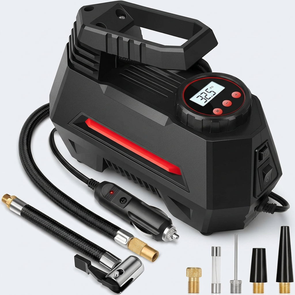 Portable tyre inflator air compressor for car tyres with digital gauge