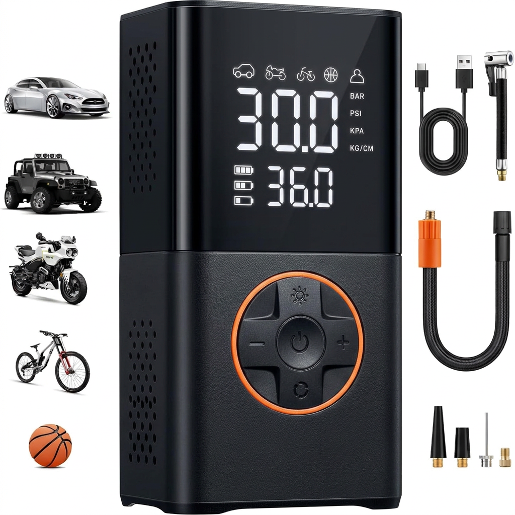Portable tyre inflator air compressor with digital display for car and bike