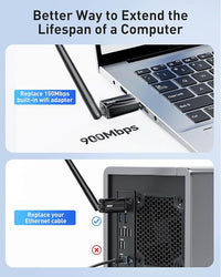 Compact USB WiFi Adapter with 7dBi Antenna for Desktop PC and Laptop with Wi-Fi 6 (AX900