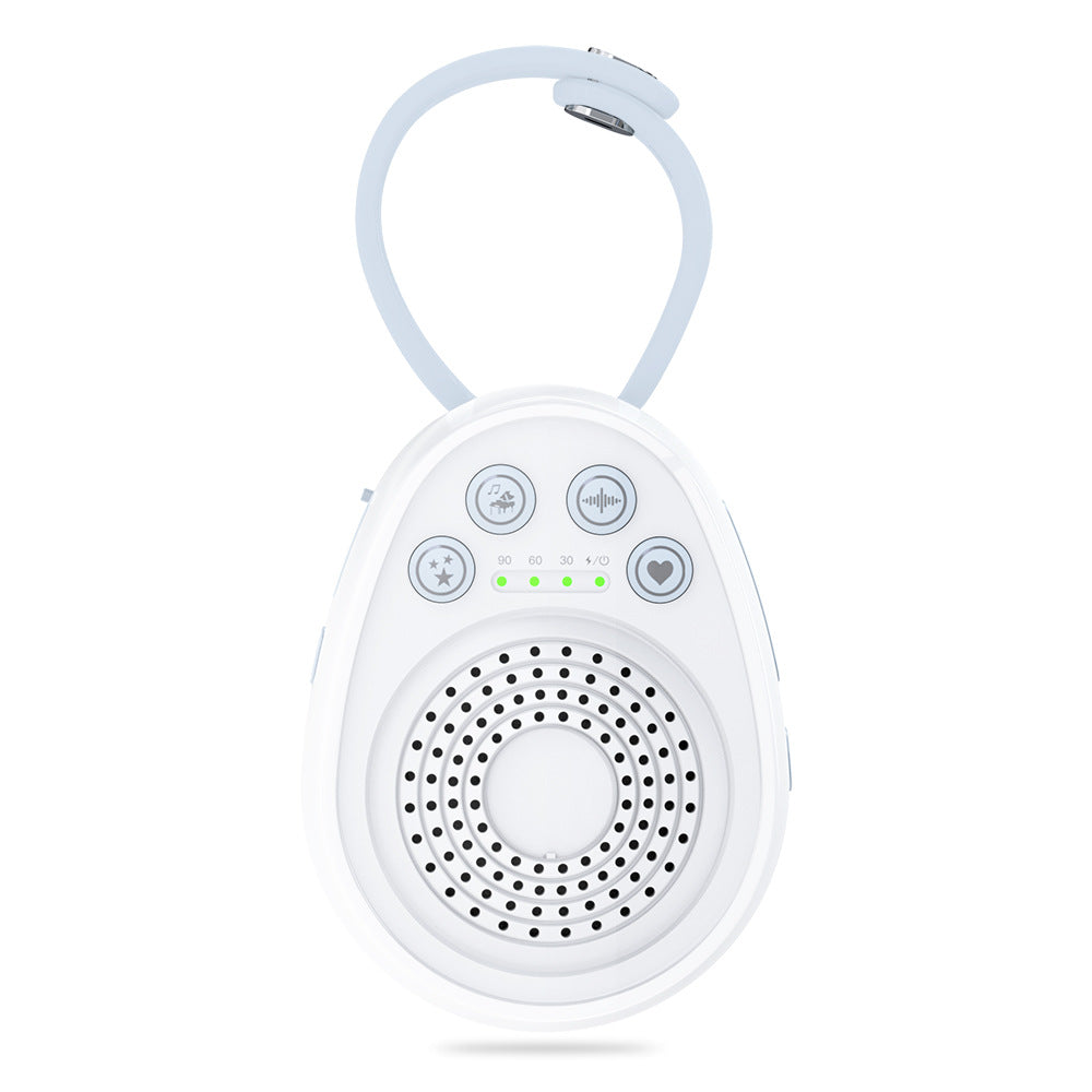 Portable white noise sound machine with hanging loop