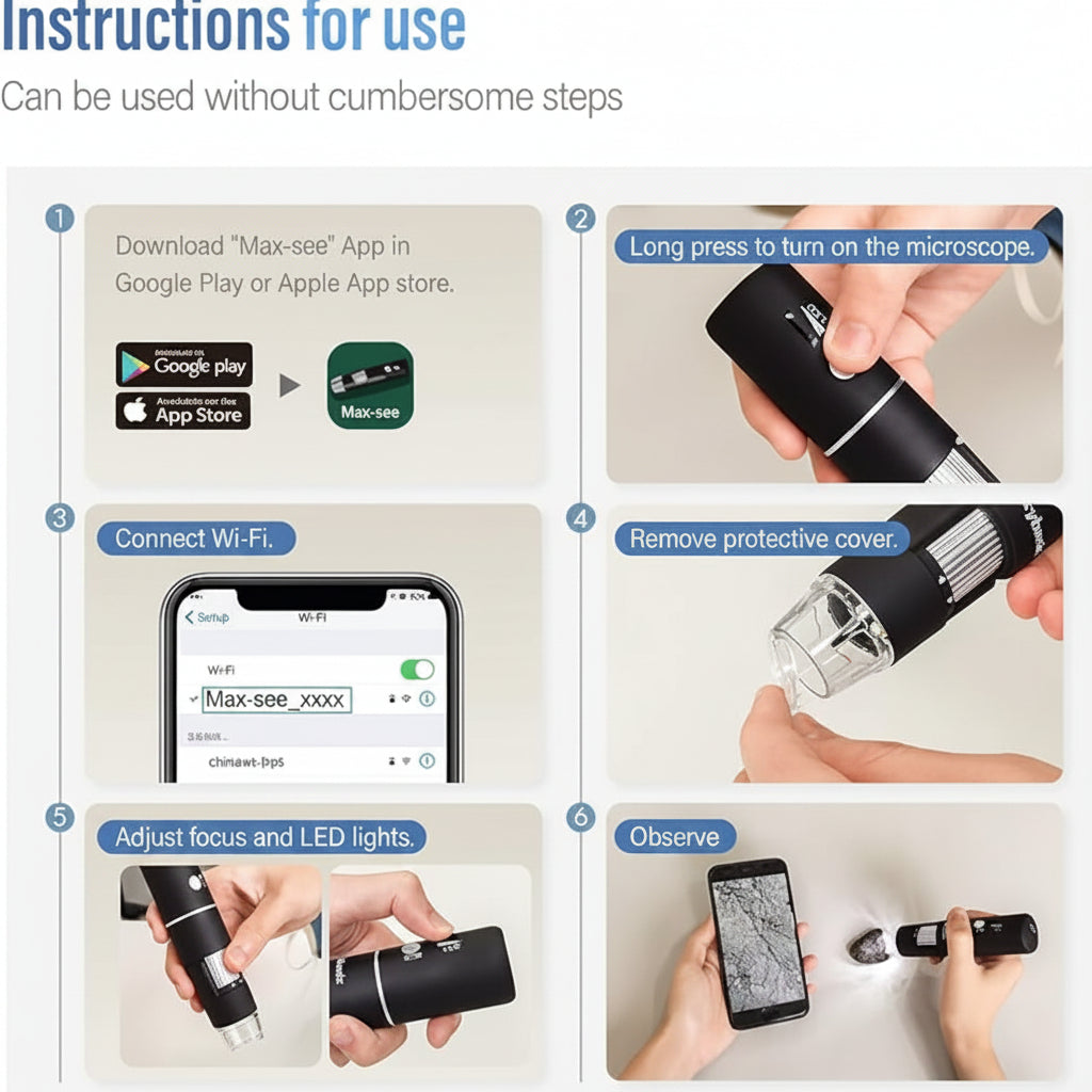 Portable WiFi microscope with stand for close up object viewing