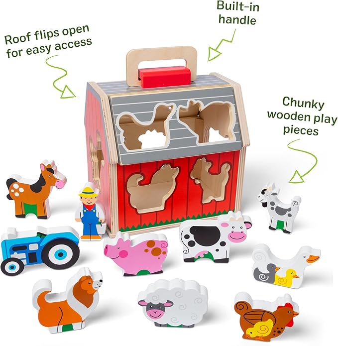 portable wooden barn toy with handle for travel friendly playtime