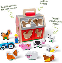 portable wooden barn toy with handle for travel friendly playtime