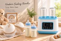 Compact breast pumps, bottle warmer and feeding bottles for everyday feeding routines